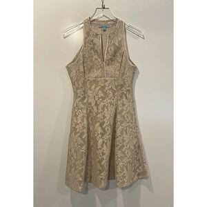 Prosecco Womens Floral Lace Halter Mini Dress Beige Keyhole Fit Flare Size 2